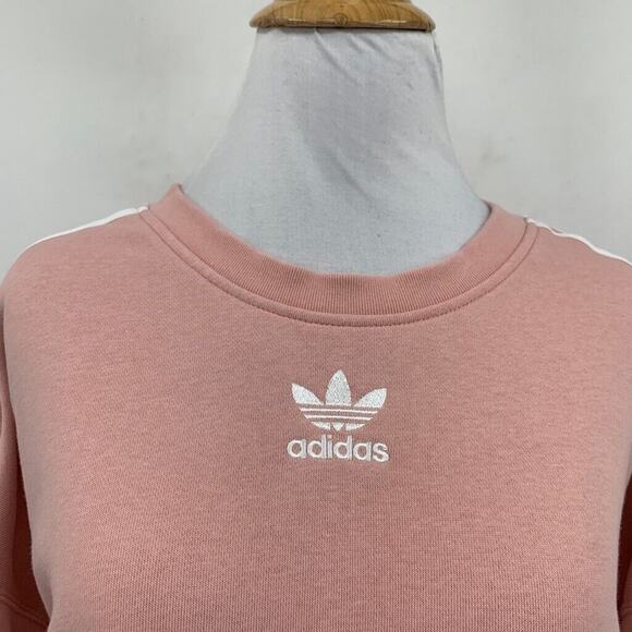 Adidas Sweatshirt Womens L Large Pink Trefoil Logo 3 Stripes Sleeve Waist Pull - Picture 4 of 15